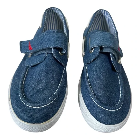 Nautica Boat Shoes Women 9 Blue Denim Hook Loop Striped Good Casual Loafers - Picture 3 of 12